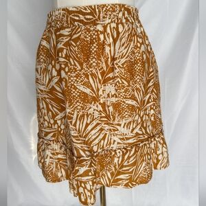 Christian Siriano 100% Linen Ruffle Hem Mini Skirt Ochre Yellow/White Size Large